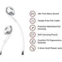 JBL T205 Pure Bass Metal Earbud Headphones with Mic (Silver)