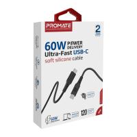 PROMATE PowerLink-CC120 ( 60W Power Delivery Ultra-Fast USB-C Soft Silicon Cable ) black