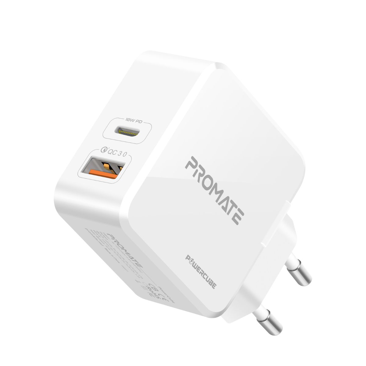 PROMATE PowerCube Dual USB Wall Charger with Qualcomm QC3.0 36W Ultra Fast