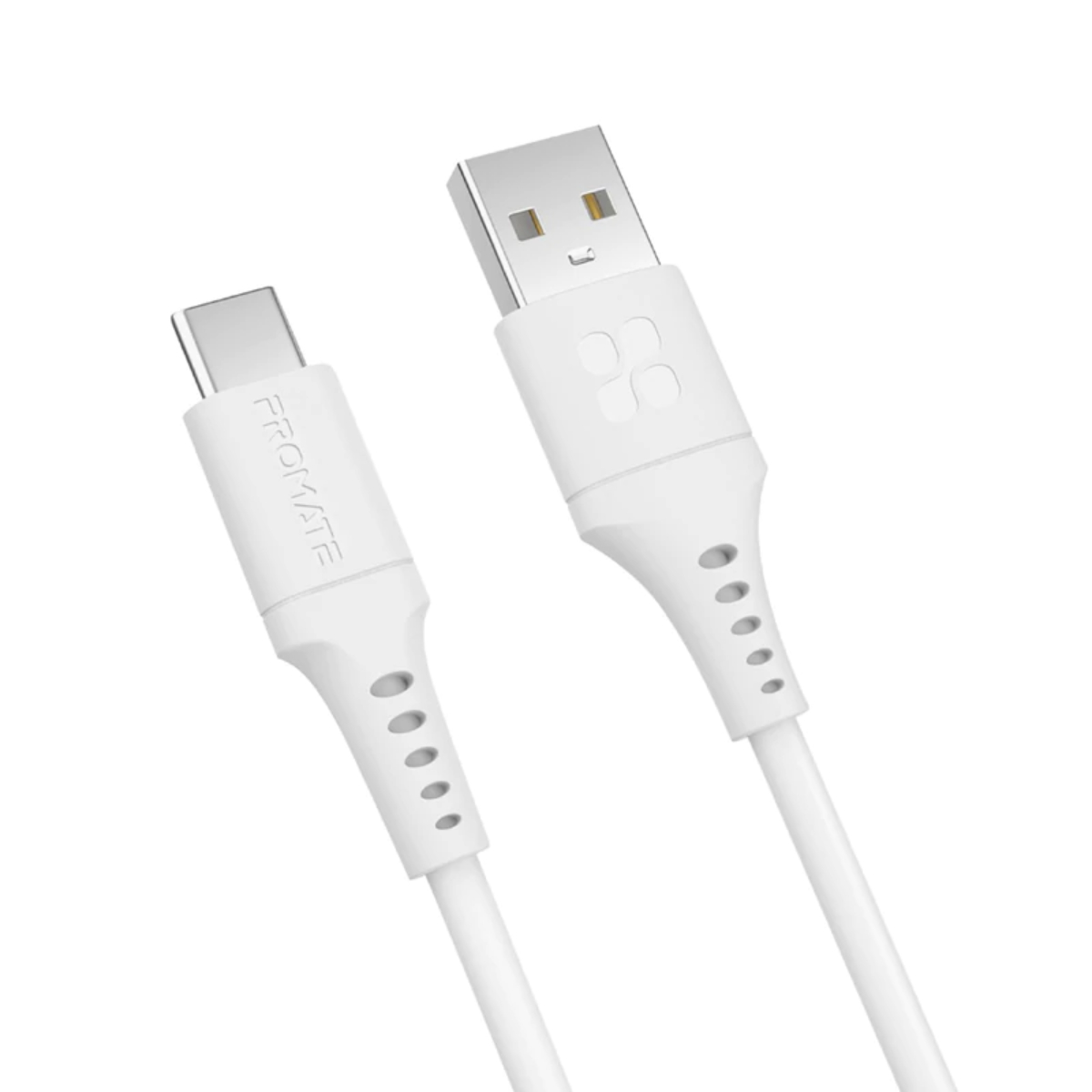 PROMATE POWERLINK-AC120( Ultra-Fast USB-A to USB-C Soft Silicone cable ) white