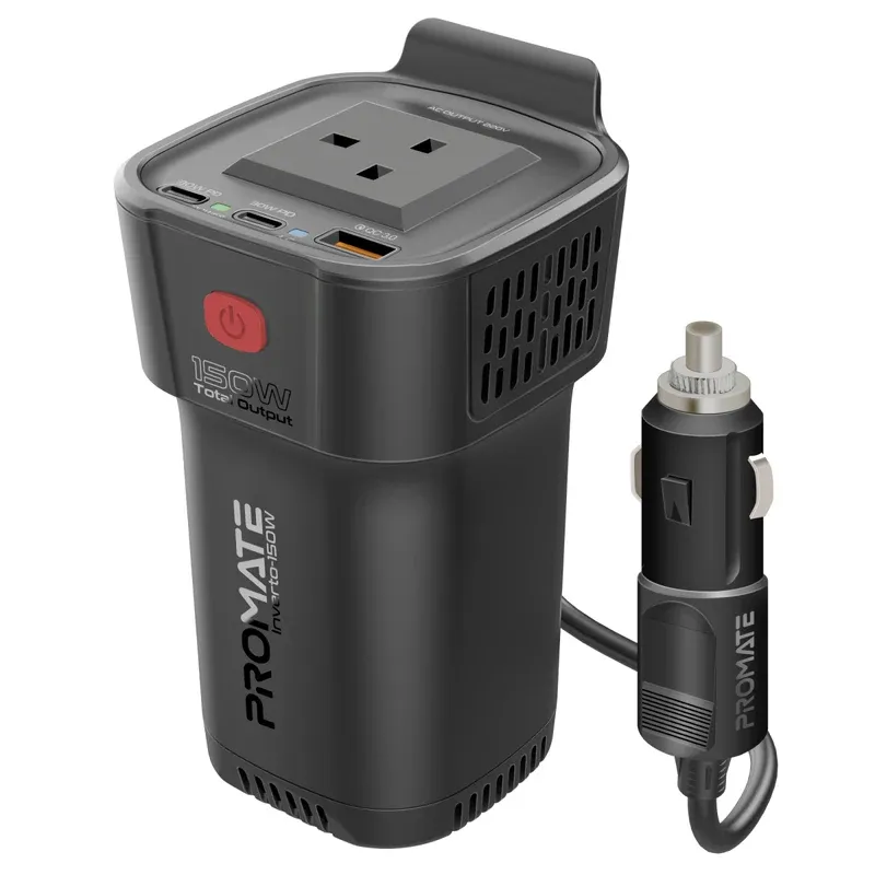 [Inverto-150W] "Inverto-150W 150W DC to AC Car Charger Inverter w/ single AC Port, 2 x 30W USB-C & 18W QC3.0 Port" 