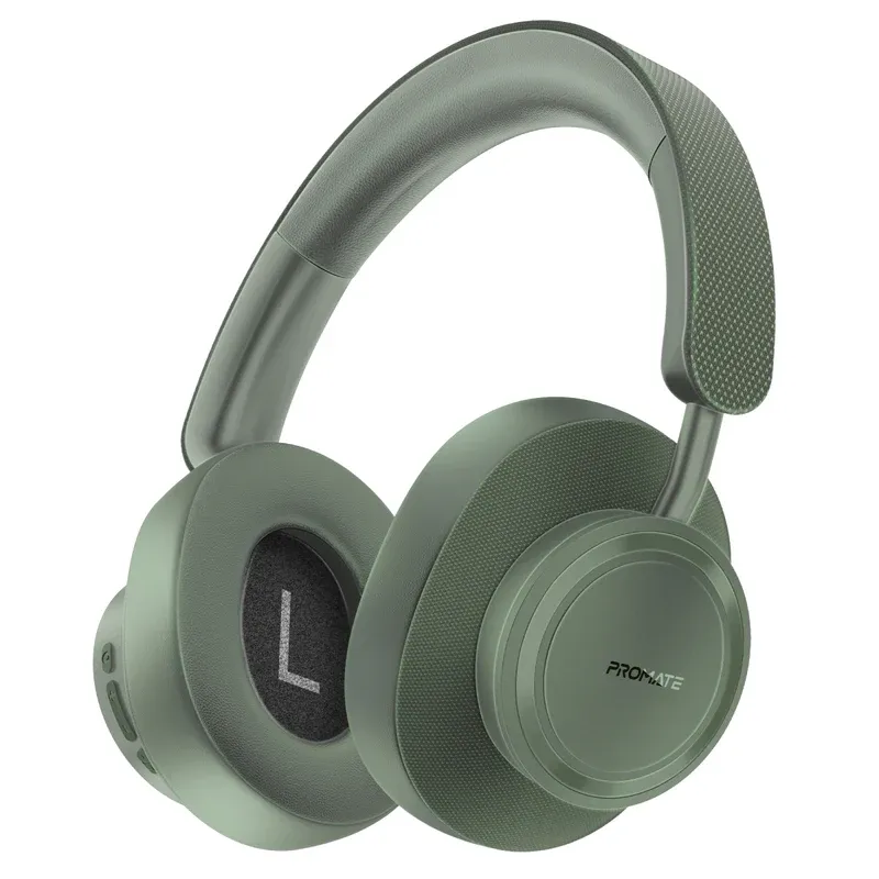 "Takt.MidnightGreen High Fidelity Wireless Bluetooth V5.4 Headphones, 12hrs playtime, Fabric & Leather Construction" 