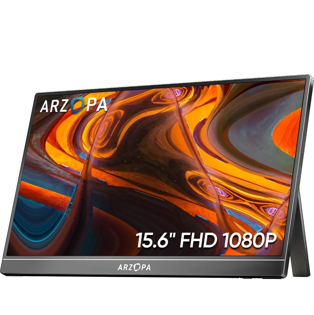 [A1] ARZOPA Portable Monitor 15.6'' FHD 1080P - Ultra-Slim Portable Laptop Monitor with Kickstand - IPS Display for PC, MAC, Phone, Xbox, PS5 - USB C & HDMI Connectivity
